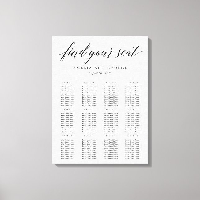 Modern Script Seating Chart Wrapped Canvas Print (Front)