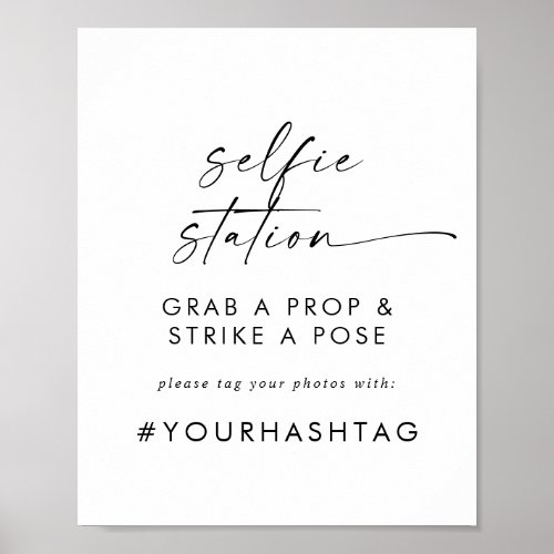 Modern Script Selfie Station Wedding Hashtag Sign