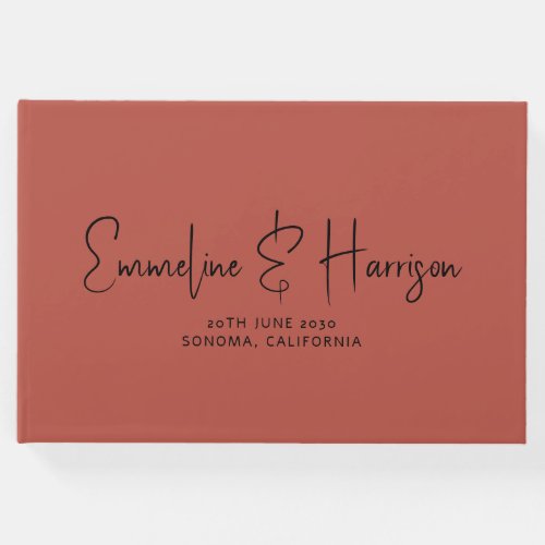 Modern Script Serif Custom Rust Orange Wedding Guest Book