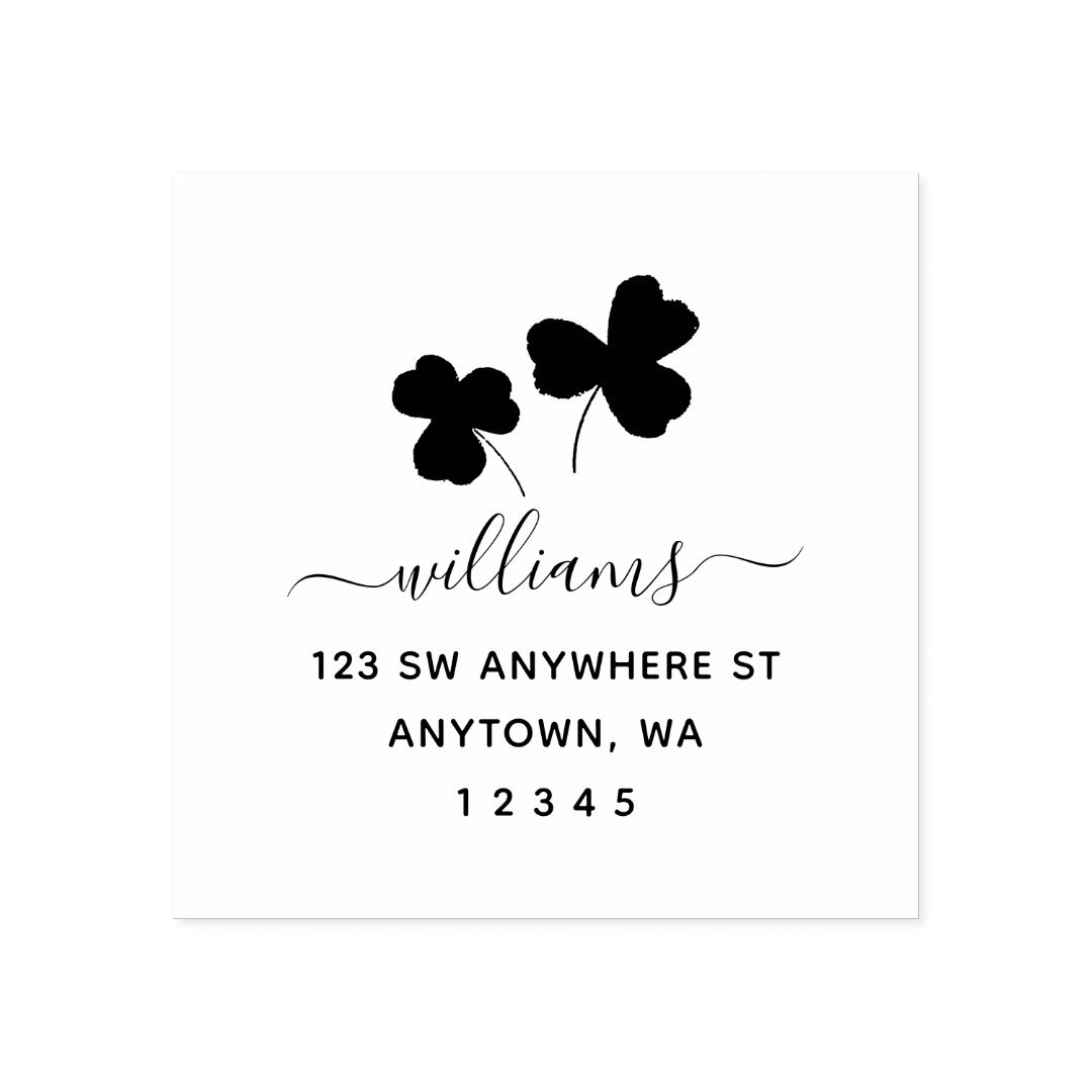 Modern Script Shamrock Return Address Personalized Rubber Stamp Zazzle