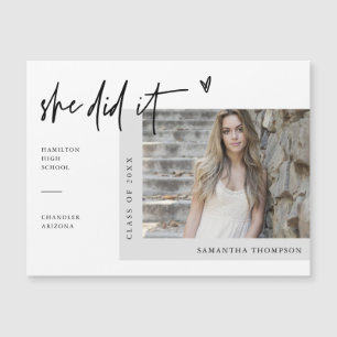 Modern Script She Did It Graduation Photo Magnet