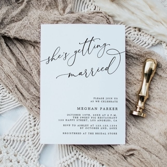Modern Script She's Getting Married Bridal Shower Invitation (Creator Uploaded)