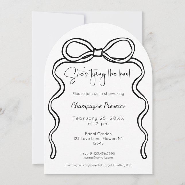 Modern Script She's Tying The Knot Bridal Shower Invitation (Front)