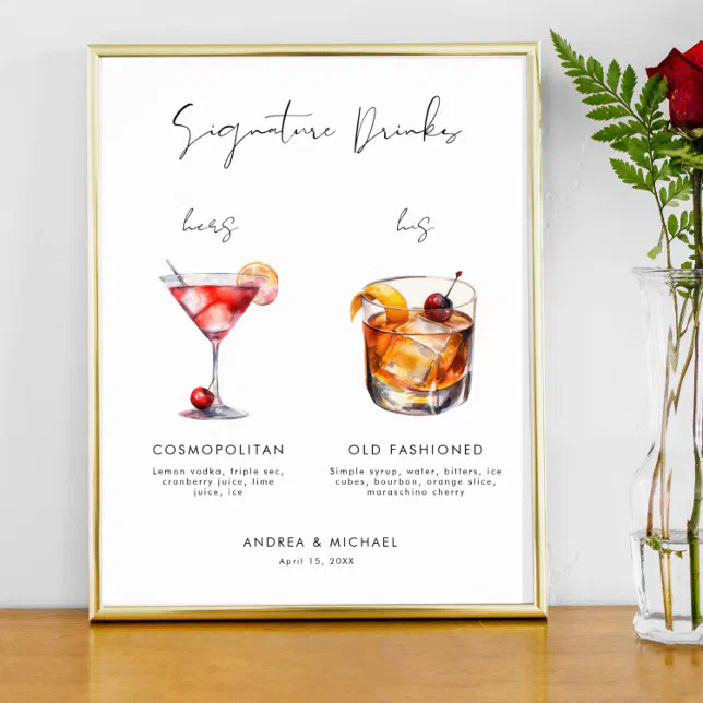 Modern Script Signature Drinks Bar Wedding Sign | Zazzle