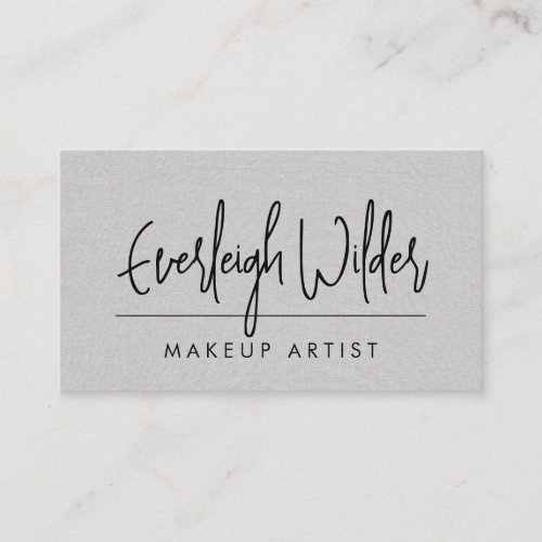 Modern Script Signature Makeup Artist Gray Linen  Business Card