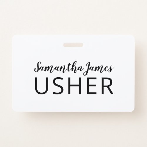 Modern Script Signature Usher Name Badge