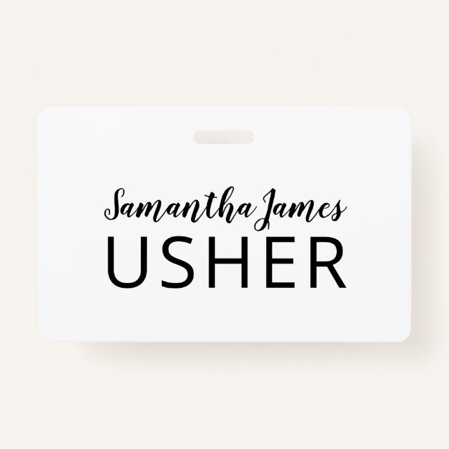 Modern Script Signature Usher Name Badge (Front)