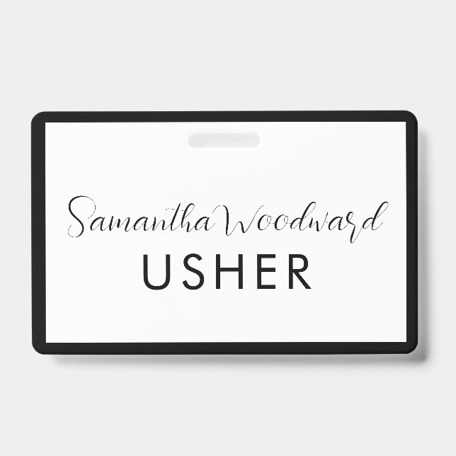 Modern Script Signature Usher Name Badge (Front)