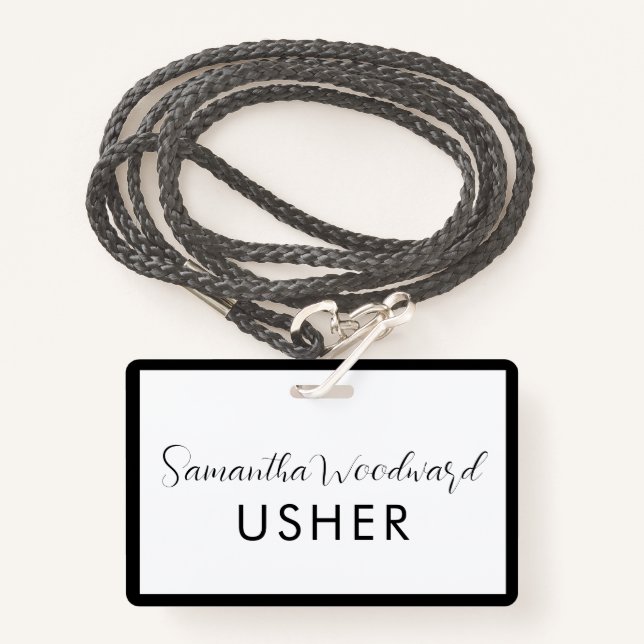 Modern Script Signature Usher Name Badge (Front with Lanyard)