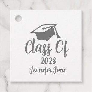 Modern Script Silver 2023 Custom Graduation Favor Tags