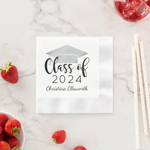 Modern Script Silver 2024 Custom Graduation Napkins