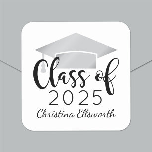Modern Script Silver 2026 Custom Graduation Square Sticker