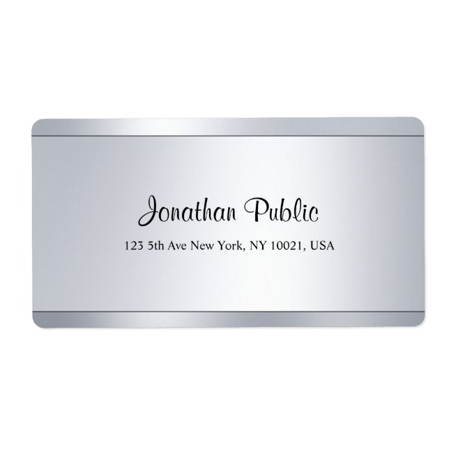Modern Script Silver Chic Plain Shipping Address Label (Front)