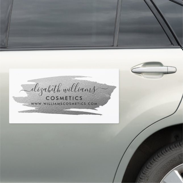 Modern Script Silver Foil Brushstroke Car Magnet (In Situ)