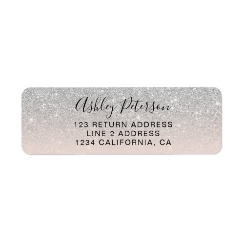 Modern script silver glitter ombre blush pink label