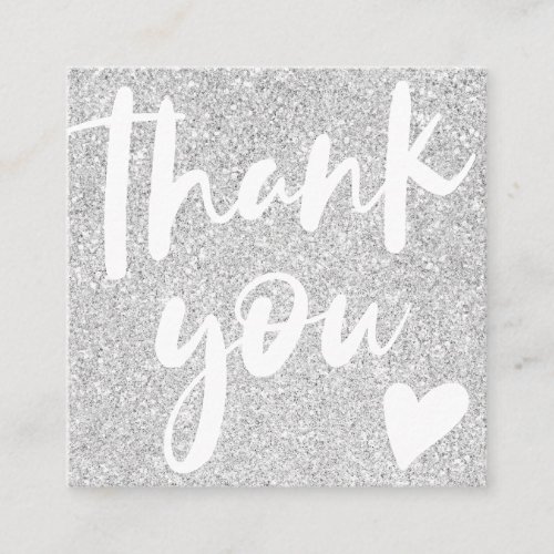 Modern script silver glitter pink thank you square business card