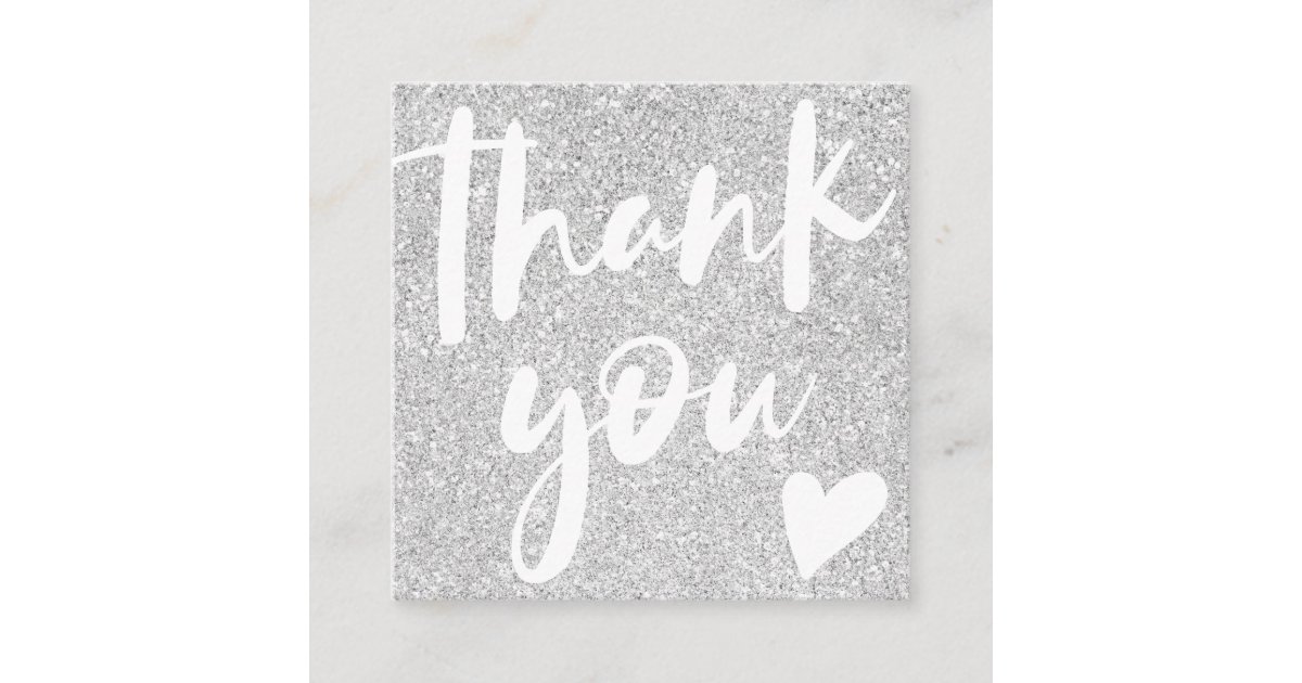 Modern script silver glitter pink thank you square business card | Zazzle