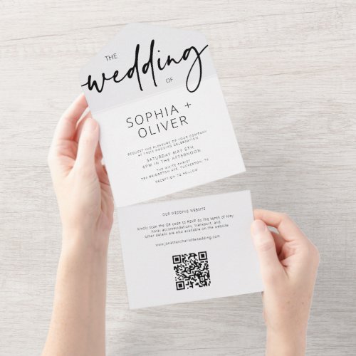 Modern Script Silver Gray Wedding All In One Invitation