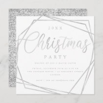 MODERN Script Silver White Glitter Christmas Party Invitation