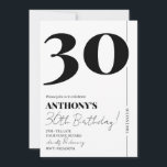 Modern Script Simple 30th Birthday Party Invitation<br><div class="desc">Celebrate the big 30 in style! This simple and elegant black and gold 30th birthday party invitation features large 30 with thirty calligraphy script font. A perfect choice for a modern thirtieth birthday party invite for both men and women. Background color can be changed to whatever color scheme you wish...</div>