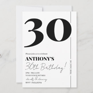 Modern Script Simple 30th Birthday Party Invitation