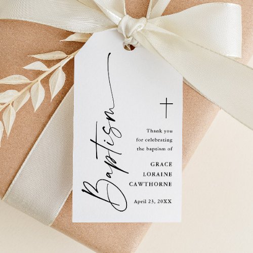 Modern Script Simple Baptism Thank You Favor Gift Tags