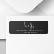Modern script simple black wedding return address