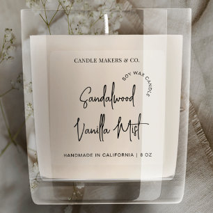 Modern Script Simple Candle Packaging Clear Square Sticker