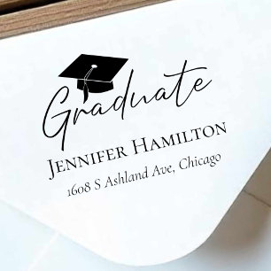 Modern Script Simple Graduation Cap Return Address Rubber Stamp
