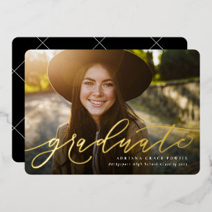 Modern script simple one photo graduation foil invitation