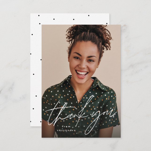 Modern script simple one photo graduation thank you card (Front/Back)