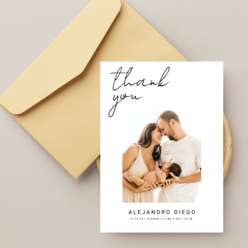 Modern Script Simple Photo Baby Shower Thank You Card