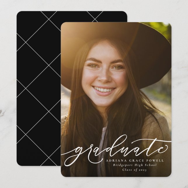Modern script simple photo graduation announcement (Front/Back)