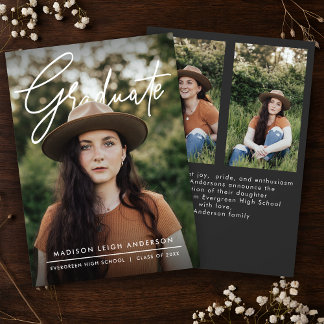 Modern Script Simple Photo Graduation Announcement