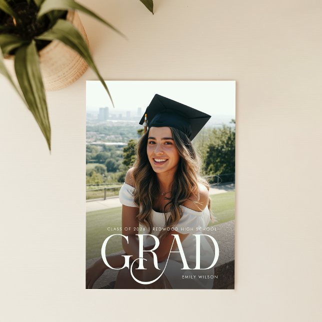 Modern Script Simple Photo Graduation Announcement Postcard (Creator Uploaded)