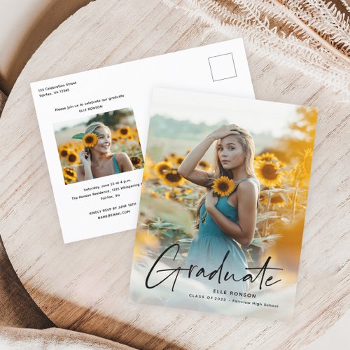 Modern Script Simple Photo Graduation Invitation Postcard