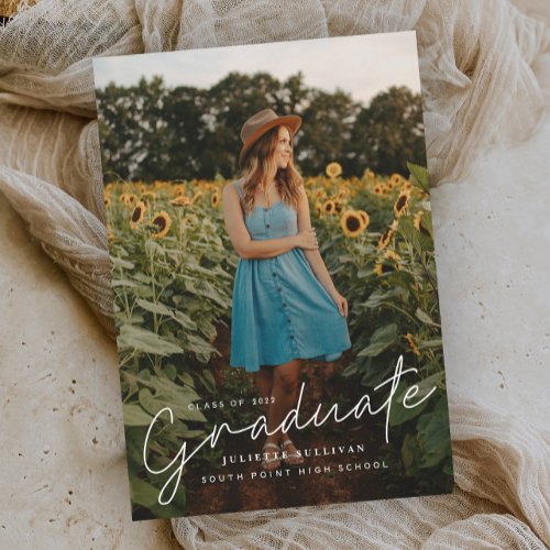 Modern Script Simple Photo Graduation Invitation Postcard