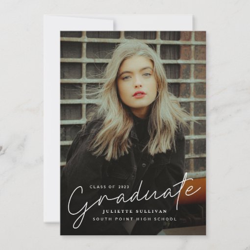 Modern Script Simple Photo Graduation Invitations | Zazzle