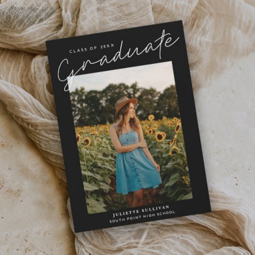 Modern Script Simple Photo Graduation Invitations