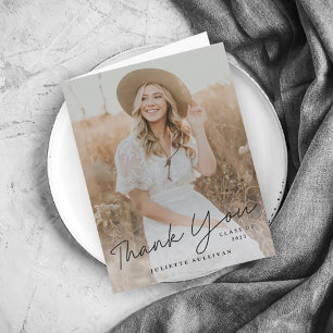 Modern Script Simple Photo Graduation Letterpress Thank You Card