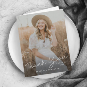 Modern Script Simple Photo Graduation Letterpress Thank You Card