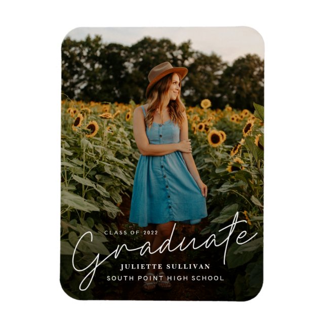Modern Script Simple Photo Graduation Magnet (Vertical)