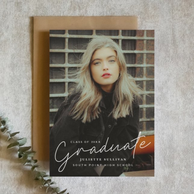 Modern Script Simple Photo Graduation Magnetic Invitation (Creator Uploaded)