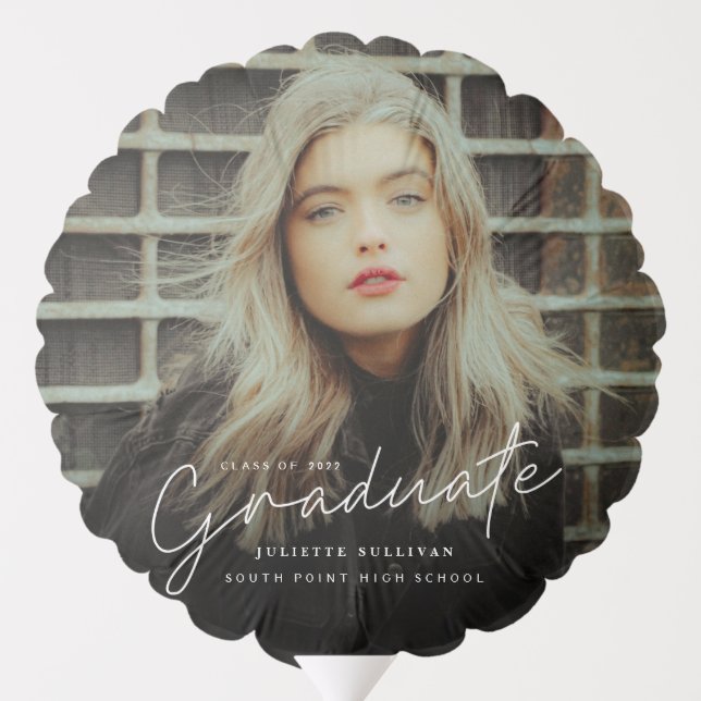 Modern Script Simple Photo Graduation Party Balloon (Back)