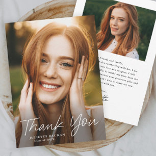 Modern Script Simple Photo Graduation Thank You Card