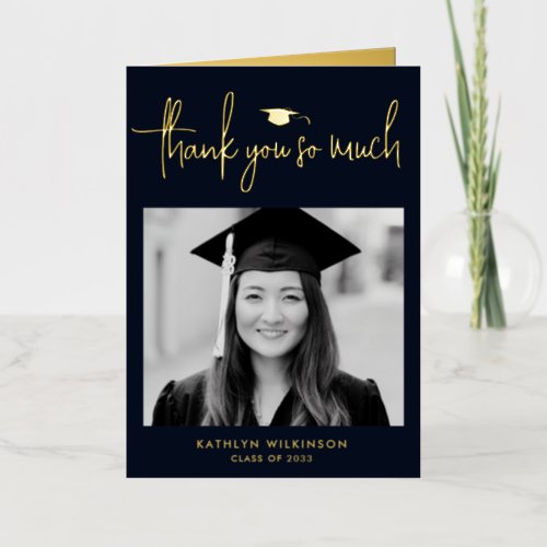 Modern Script Simple Photo Graduation Thank You Foil Greeting Card