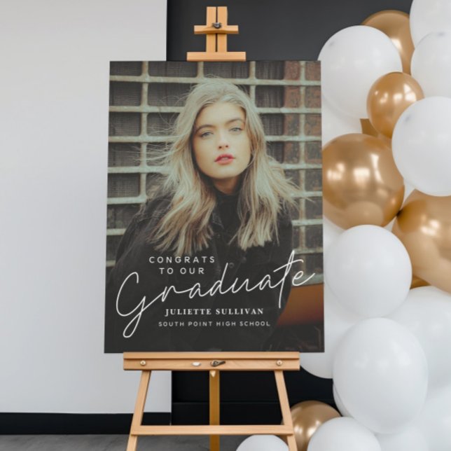 Modern Script Simple Photo Graduation Welcome Foam Board (Elegant modern script graduate photo graduation welcome sign.)