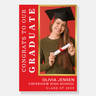 Modern Script Simple Photo Graduation Welcome Red Foam Board