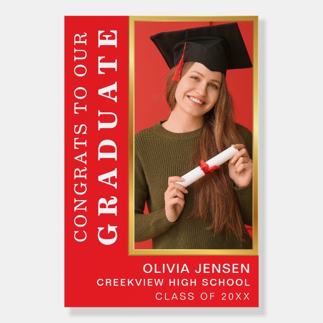 Modern Script Simple Photo Graduation Welcome Red Foam Board (Front)