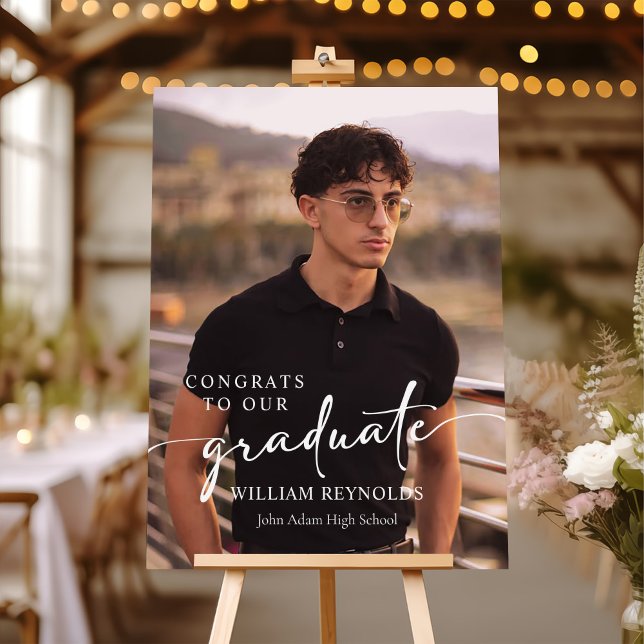 Modern Script Simple Photo Graduation Welcome Sign (Creator Uploaded)